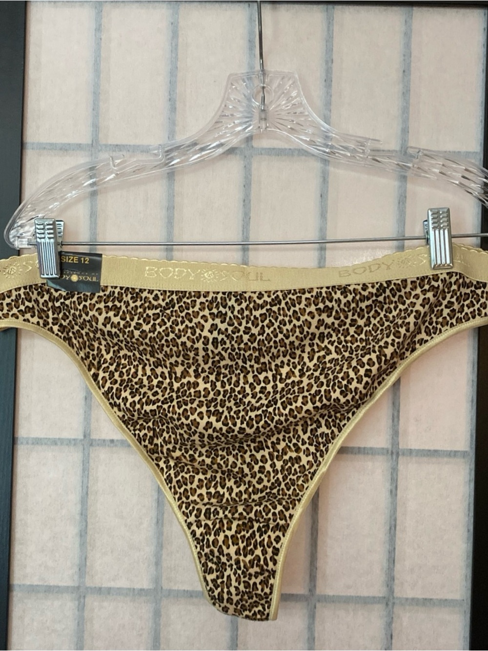 Essence of Body Soul NWT/D +SZ 12 Cot Knit Leopard Thong Panties Satin Leg Edges